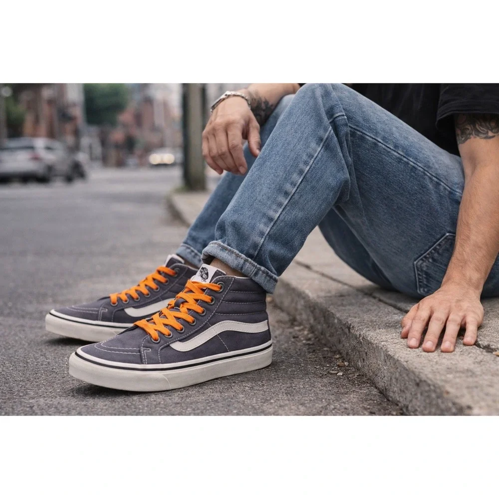 Vans Sk8-Hi Gray White Skate Shoes Men 6 Women 7.5‎ Off The Wall New No Box